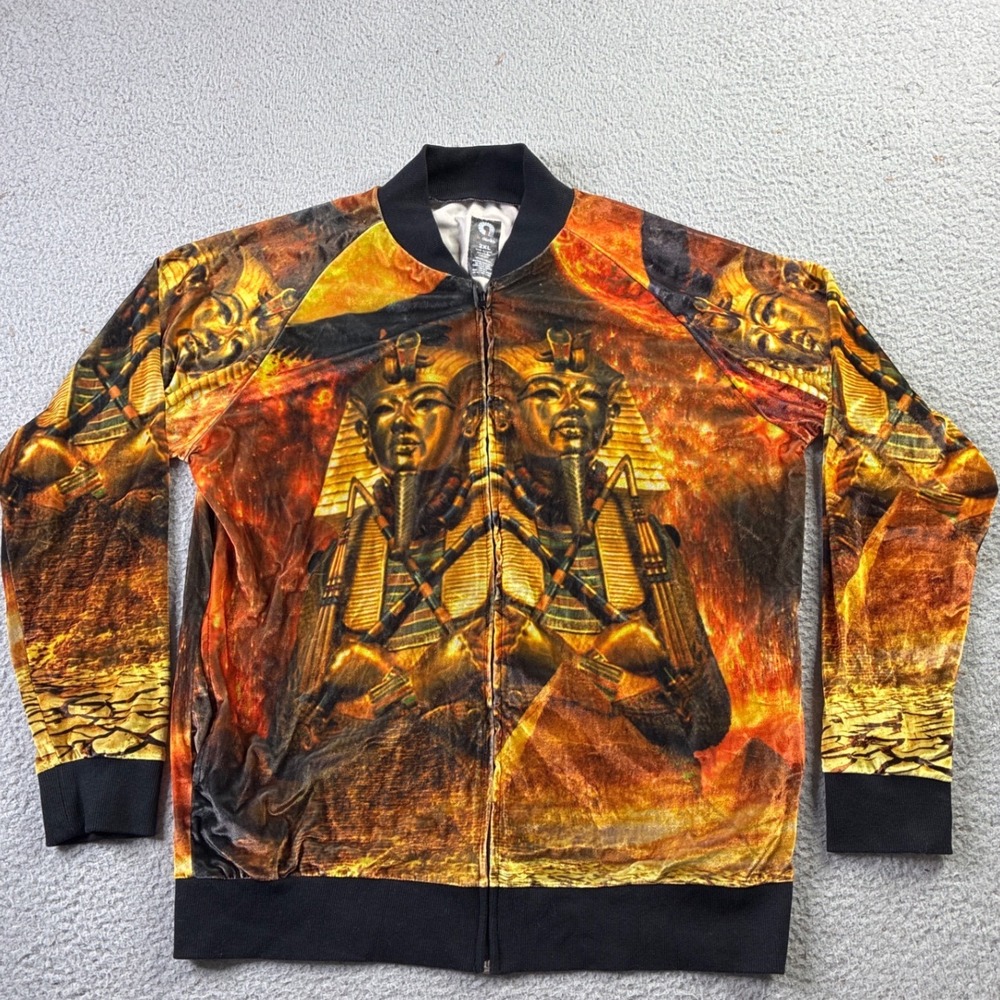 VTG Akademiks Egyptian Pharaoh King Tut Hoodie 2XL Jacket Velvet Y2K Full Zip